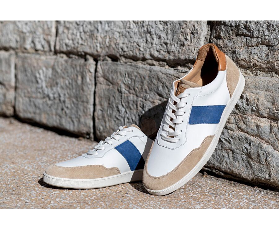 Zapatillas hombre de cuero Blanco, beige y Azul - BERRINGA