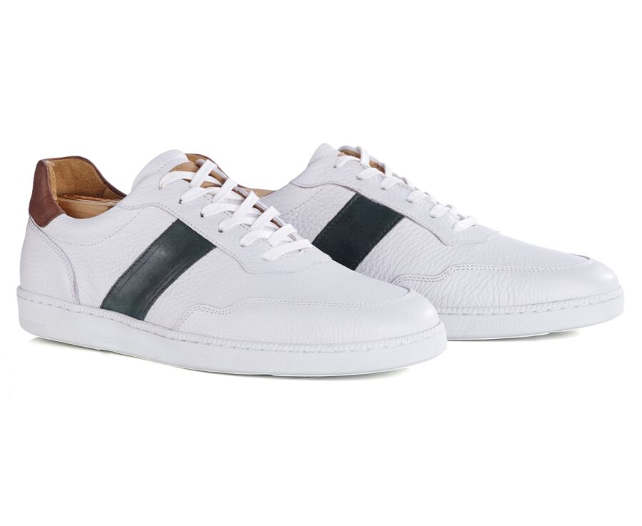 Zapatillas de piel para hombre – Blanco graneado y verde - BERRINGA