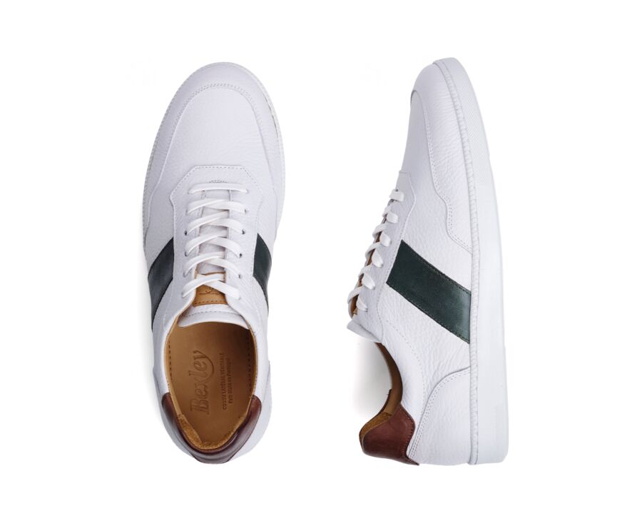 Zapatillas de piel para hombre – Blanco graneado y verde - BERRINGA