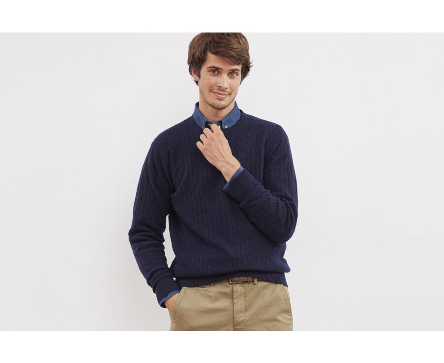 Jersey de lana de hombre con cuello redondo Azul marino   - CONTOR