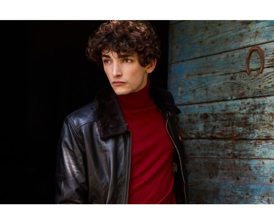 Chaqueta de cuero de aviador negra para hombre - EVERETT II