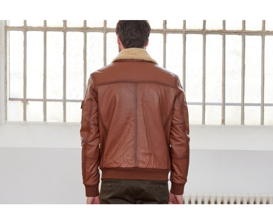 Chaqueta bomber de cuero para hombre Coñac - EVERETT II