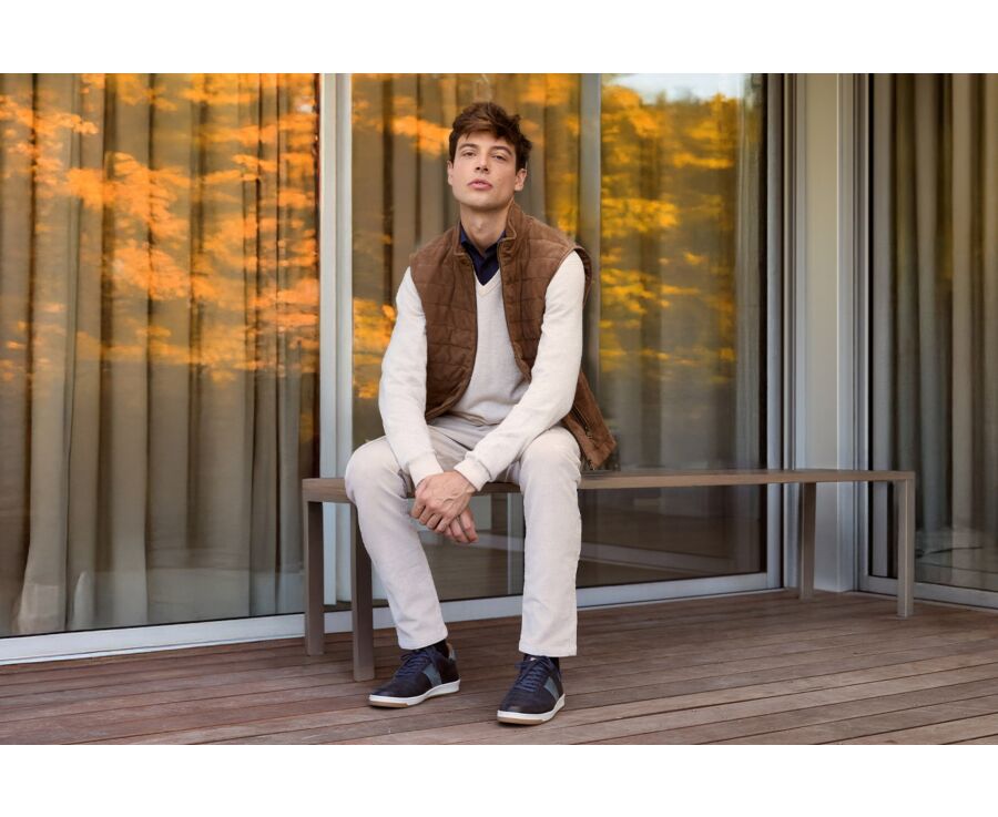 Chaqueta de cuero habana sin mangas para hombre - NIKLAS