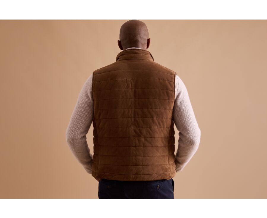 Chaqueta de cuero habana sin mangas para hombre - NIKLAS