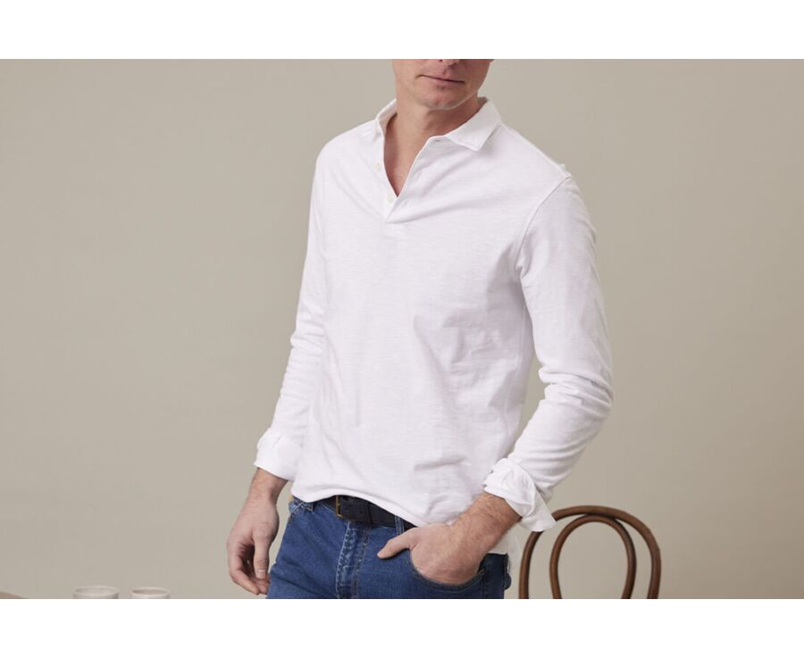 Polo de hombre de manga larga Blanco - AIDEN ML
