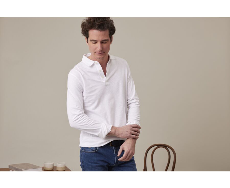 Polo de hombre de manga larga Blanco - AIDEN ML