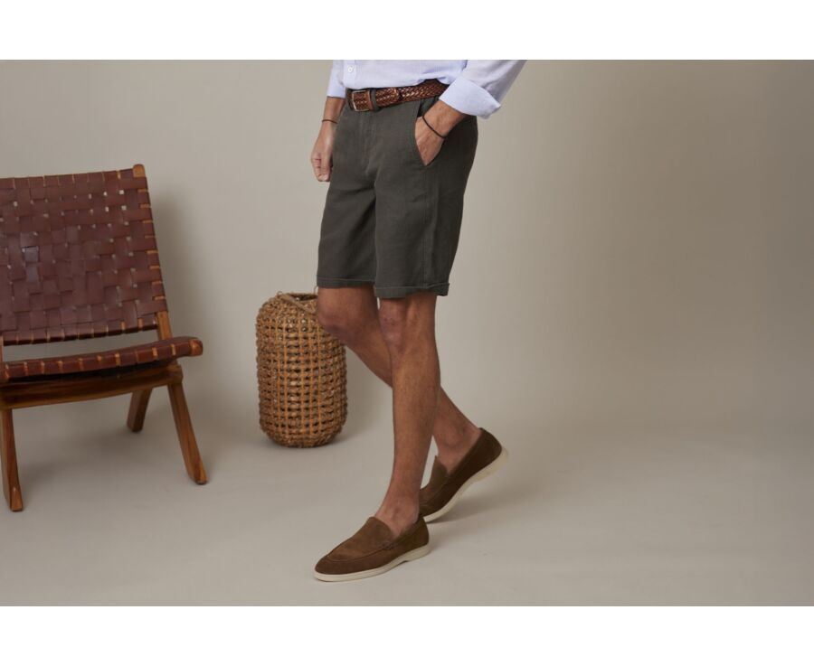 Bermudas de lino para hombre Aceituna oscura - BORYS