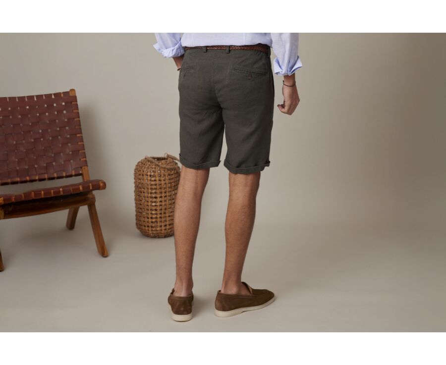Bermudas de lino para hombre Aceituna oscura - BORYS