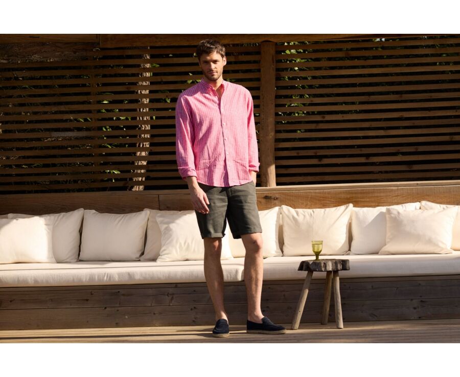 Bermudas de lino para hombre Aceituna oscura - BORYS