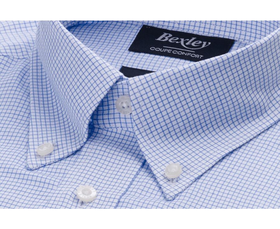 Camisa de sarga Blanco con pequeños cuadros Azul - STELLAN 