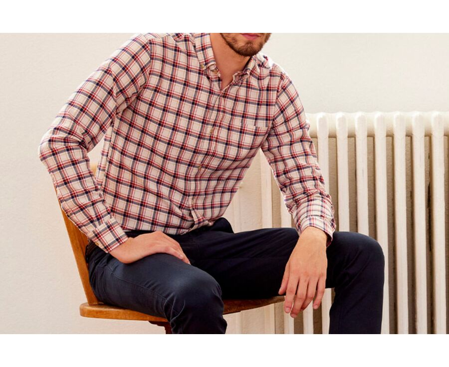 Camisa de franela Rojo y Crudo - Bolsillo en el pecho - ALDERICK