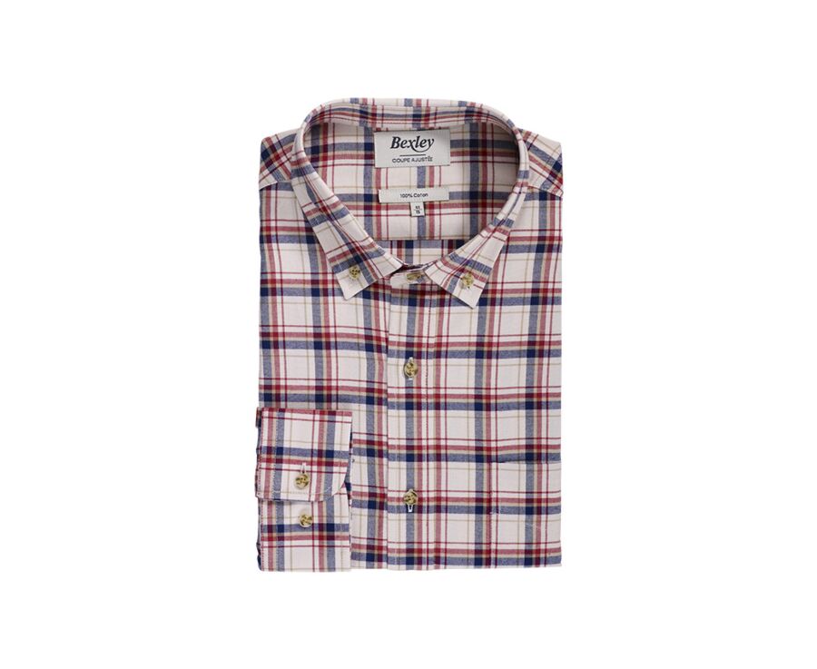 Camisa de franela Rojo y Crudo - Bolsillo en el pecho - ALDERICK