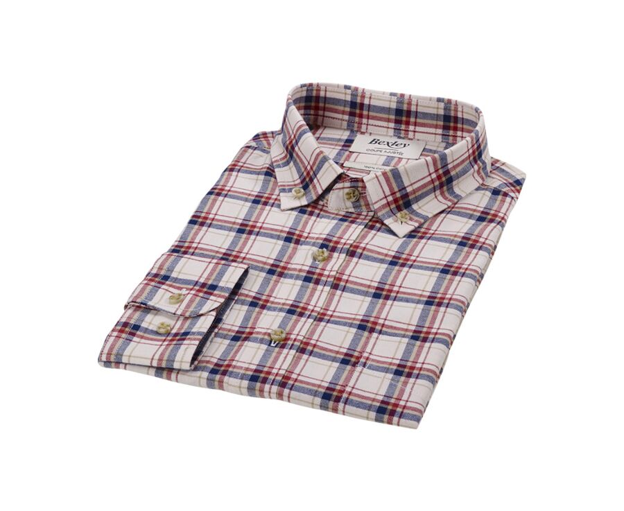 Camisa de franela Rojo y Crudo - Bolsillo en el pecho - ALDERICK