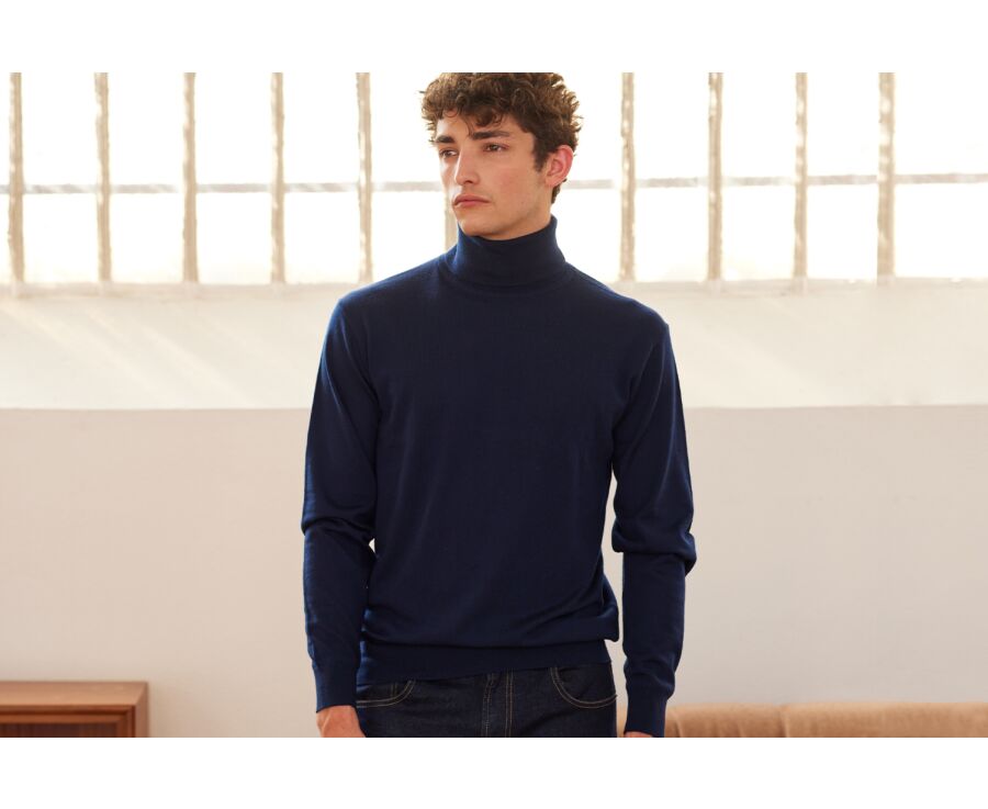 Jersey de lana con cuello alto hombre Navy - EMERINOS