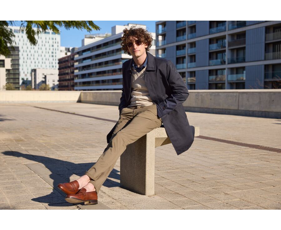 Mocasín de piel para hombre Coñac patinado - DIXTON