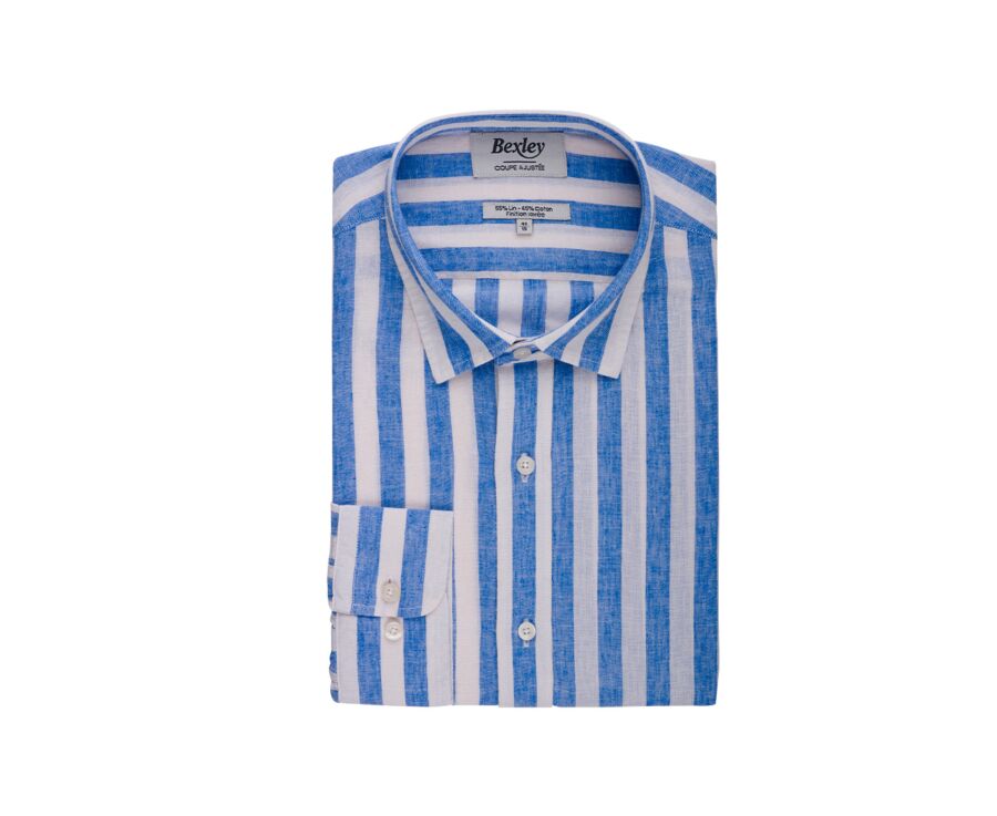 Camisa de algodón y lino a rayas Azul y Blanco - BRUNIEN