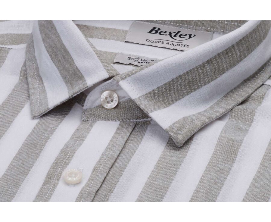 Camisa de algodón y lino a rayas verde tilo y blanco - BRUNIEN