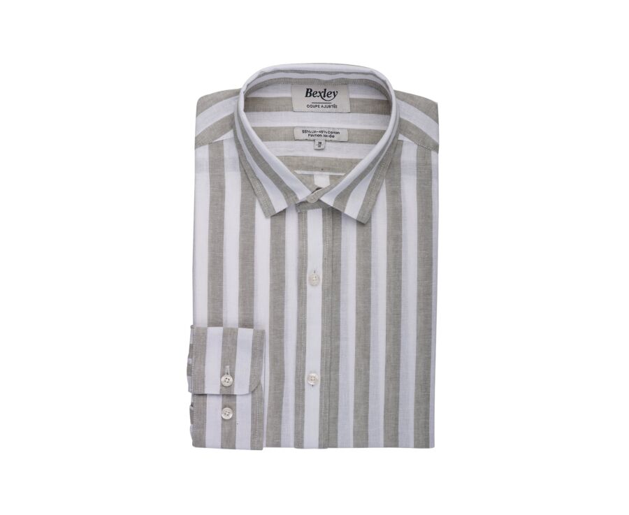 Camisa de algodón y lino a rayas verde tilo y blanco - BRUNIEN