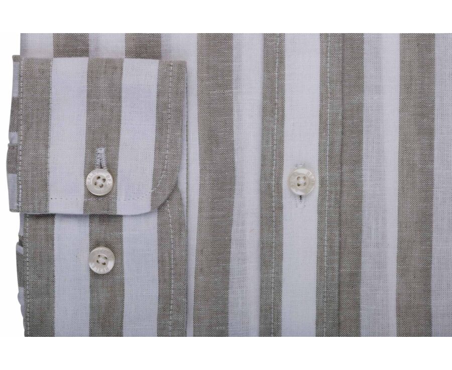 Camisa de algodón y lino a rayas verde tilo y blanco - BRUNIEN