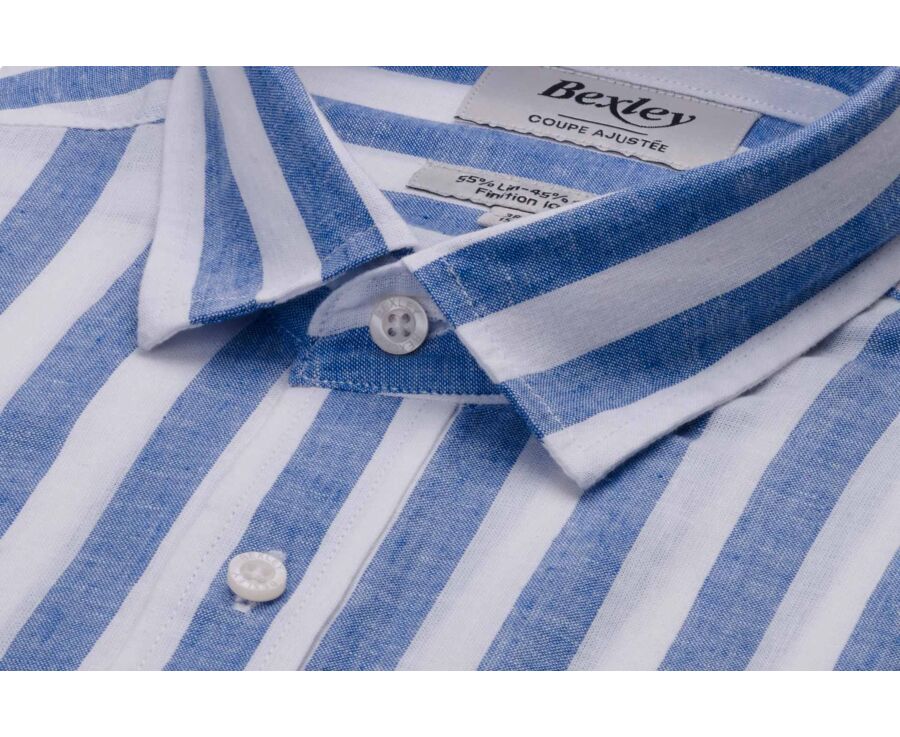 Camisa de algodón y lino a rayas azul y blanco - BRUNIEN