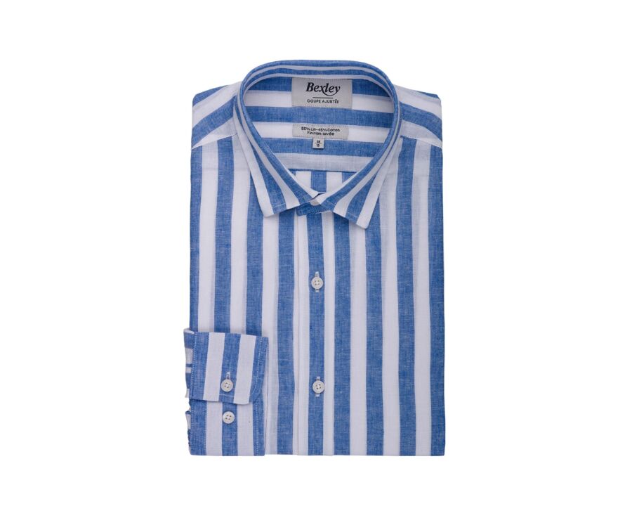 Camisa de algodón y lino a rayas - Azul y Blanco - BRUNIEN
