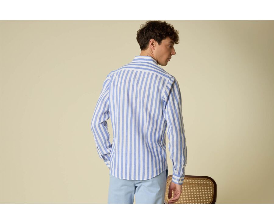 Camisa de algodón y lino a rayas azul y blanco - BRUNIEN