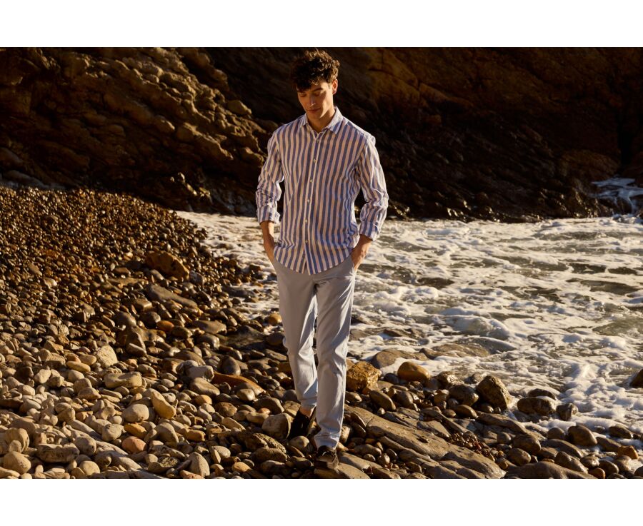 Camisa de algodón y lino a rayas - Azul y Blanco - BRUNIEN