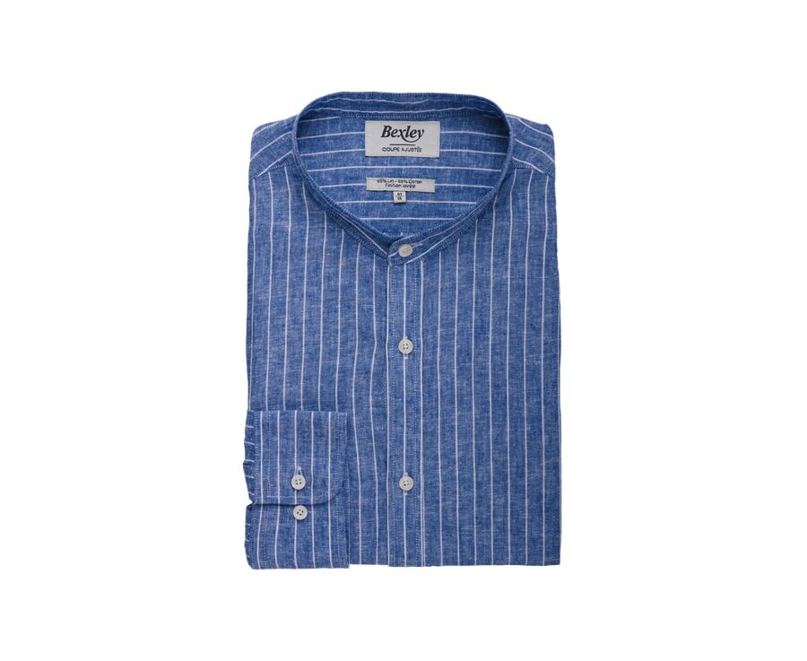 Camisa lisa de lino de algodón Chambray Azul Océano y borde Blanco - ELRIC