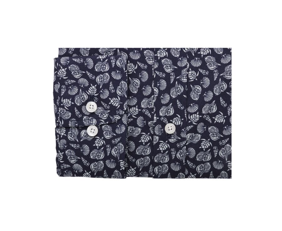 Camisa Marino estampada con motivos Verde Salvia - Cuello francés - ADELIN