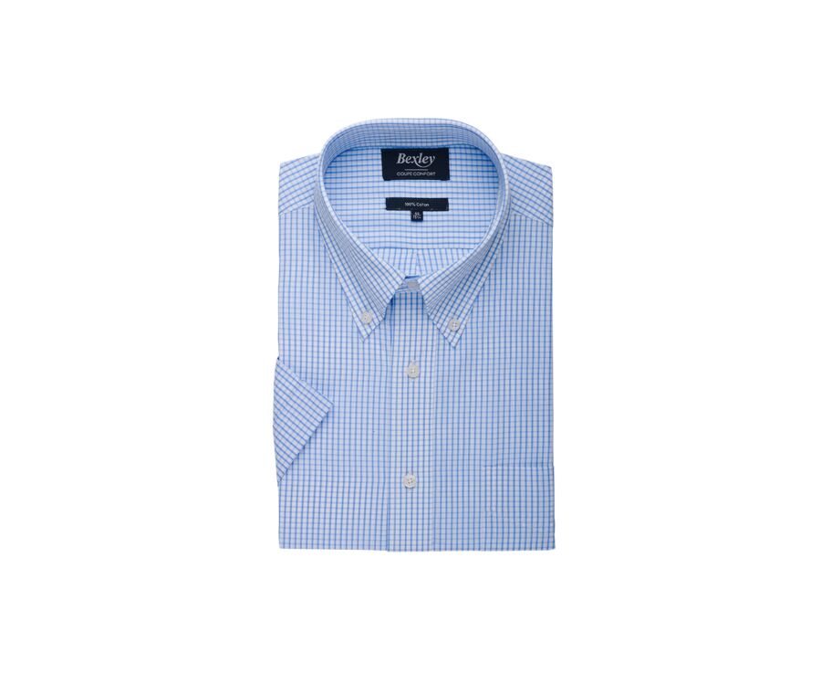 Camisa de algodón blanca con pequeños cuadros Azul claro - GLENN MC