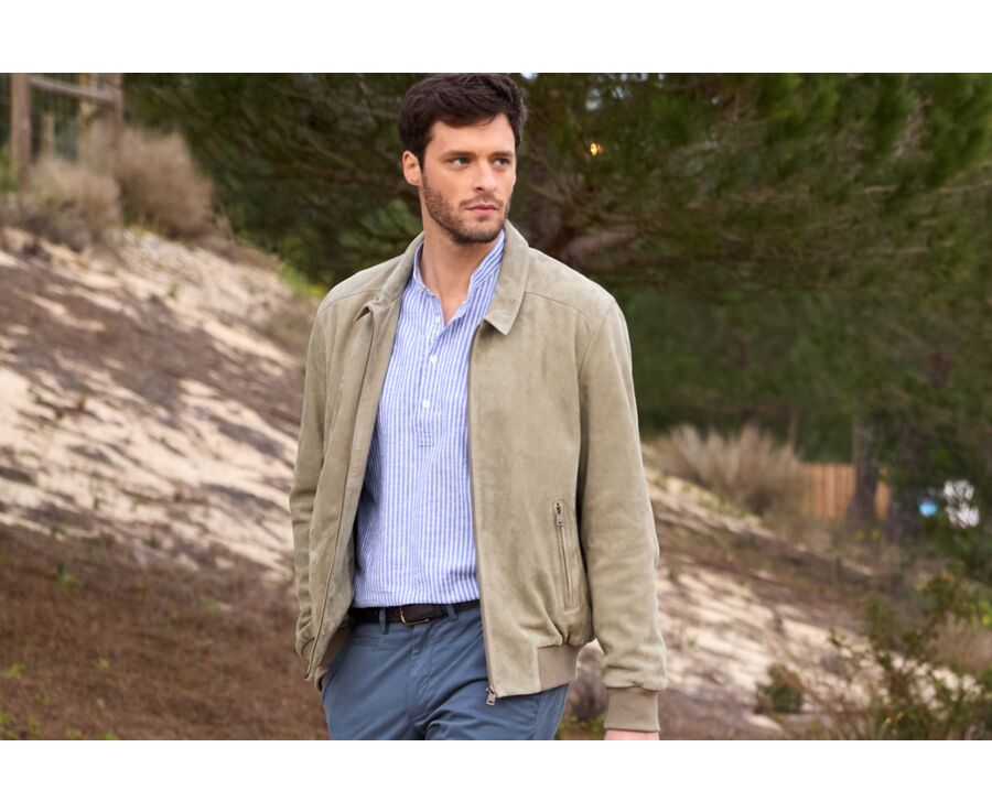 Chaqueta de cuero de terciopelo para hombre Caqui Claro - EDRIK