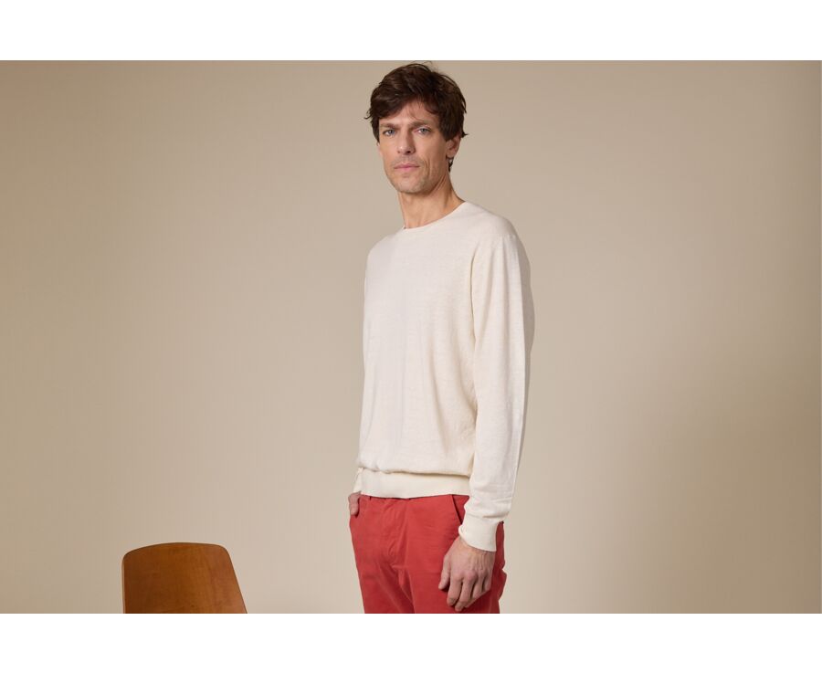 Jersey de hombre de algodón orgánico/lino con cuello redondo, color Cuerda - CLINDMIR