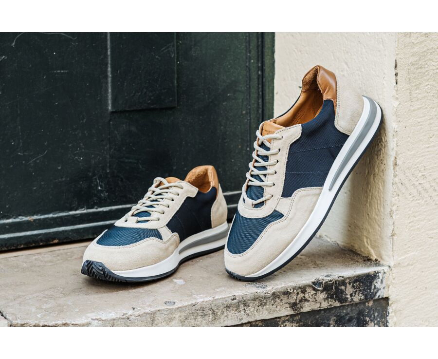 Zapatillas de hombre - Ante beige y azul marino - NIRRANDA II