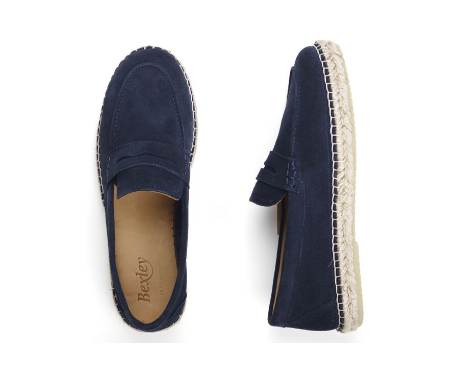 Mocasín suela de alpargata hombre Terciopelo Beis Navy - PANAREA
