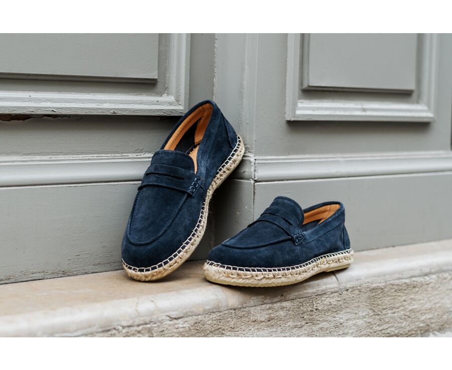 Mocasín suela de alpargata hombre Terciopelo Beis Navy - PANAREA