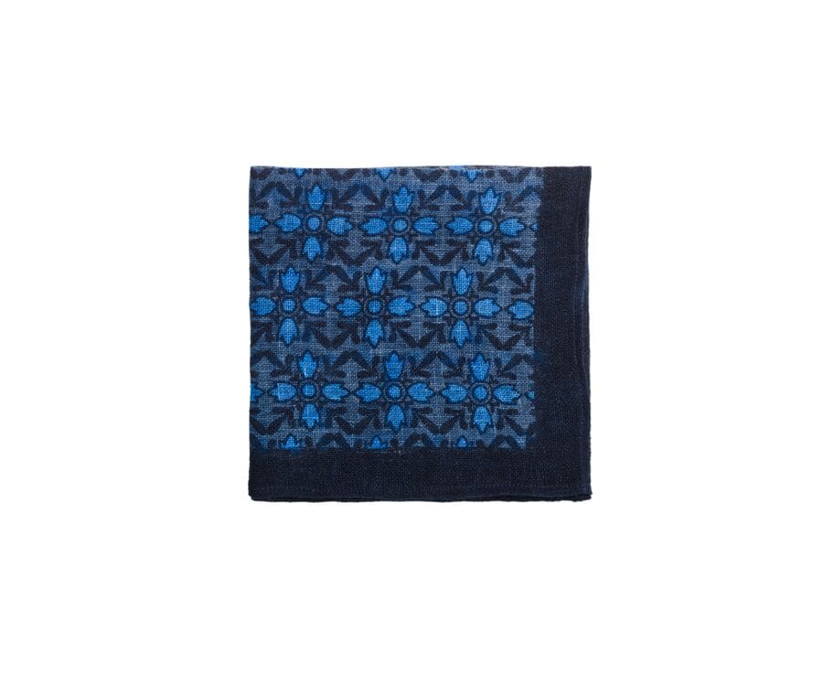 Pañuelo de bolsillo estampado de lino NAvy y Azul para hombre