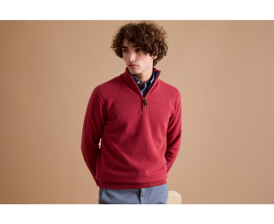 Jersey de lana para hombre con cuello cremallera Rojo y azul oscuro jaspeado - KEYDEN