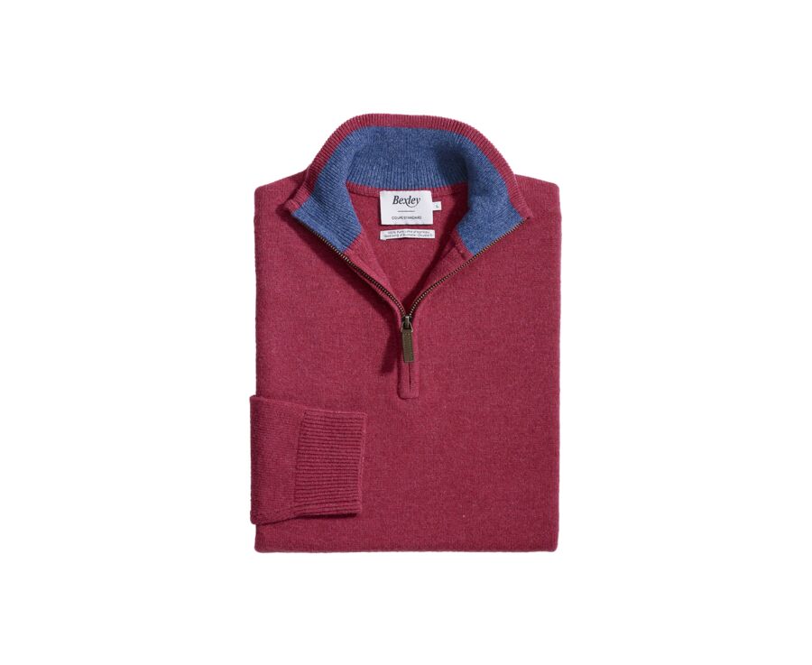 Jersey de lana para hombre con cuello cremallera Rojo y azul oscuro jaspeado - KEYDEN