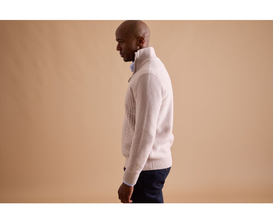 Jersey de lana para hombre con cuello cremallera Beis claro - KENLEY