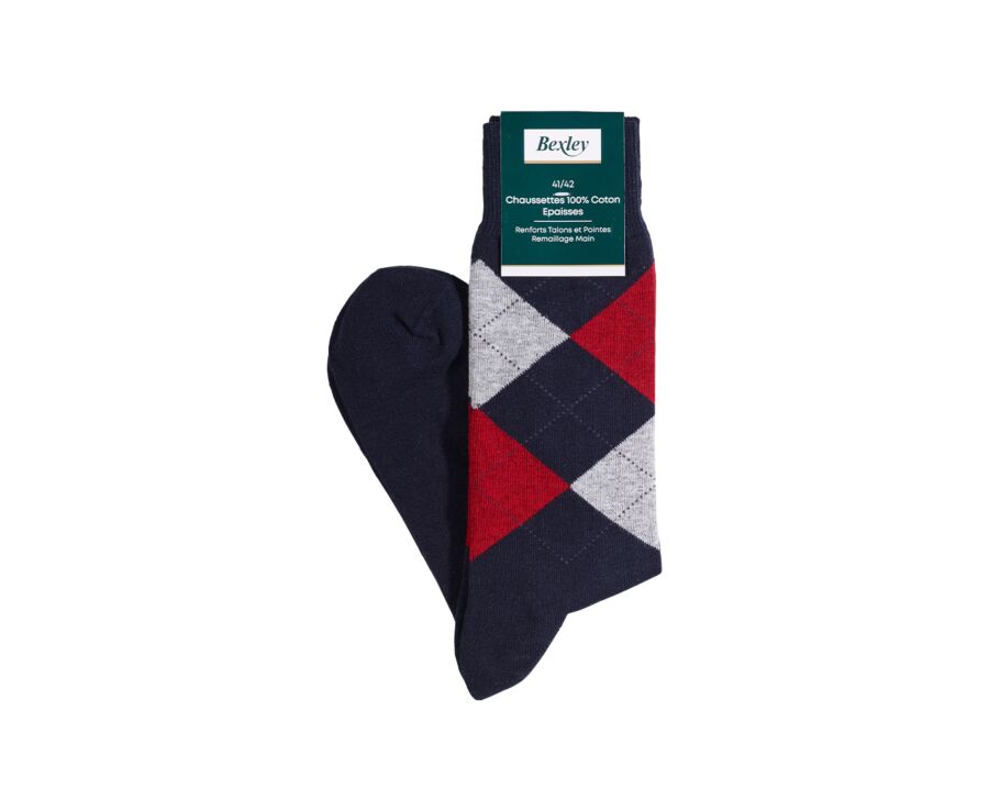 Calcetines de algodón grueso con diamantes Azul marino y rojo