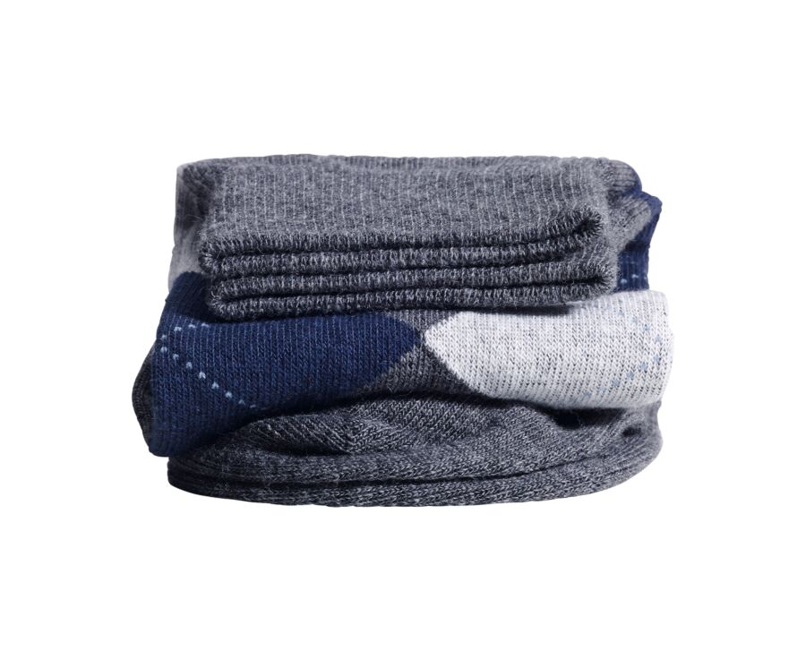 Calcetines de algodón grueso con diamantes gris antracita y azul