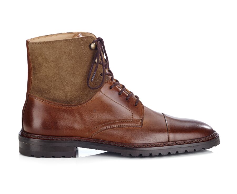 Botas Derby de hombre con cordones Cognac Patinado y Topo - IRVING II GOMME