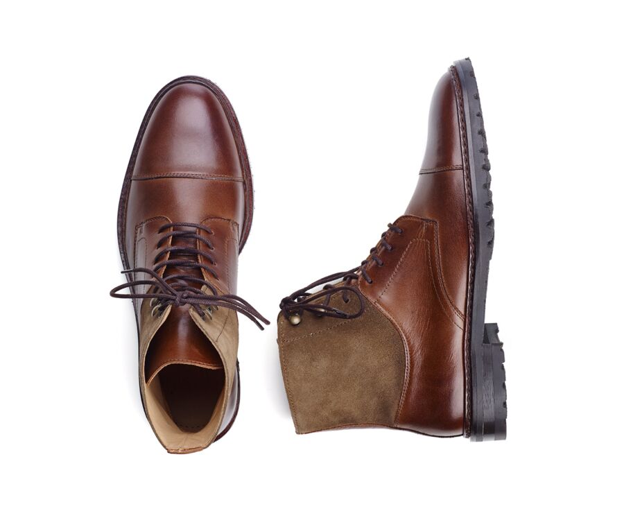 Botas Derby de hombre con cordones Cognac Patinado y Topo - IRVING II GOMME