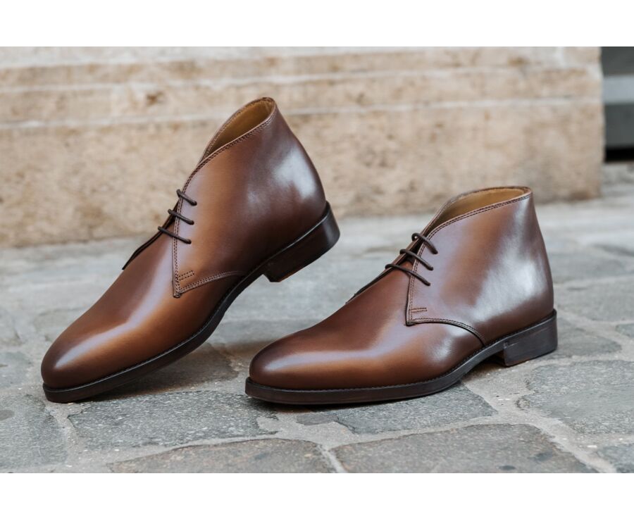 Botas bajas de piel castaño Patinado para hombre - DOVAM PATIN