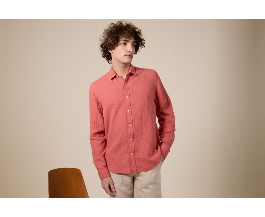 Camisa de  tejido Gasa Coral - Cuello Francés - SYLVIEN