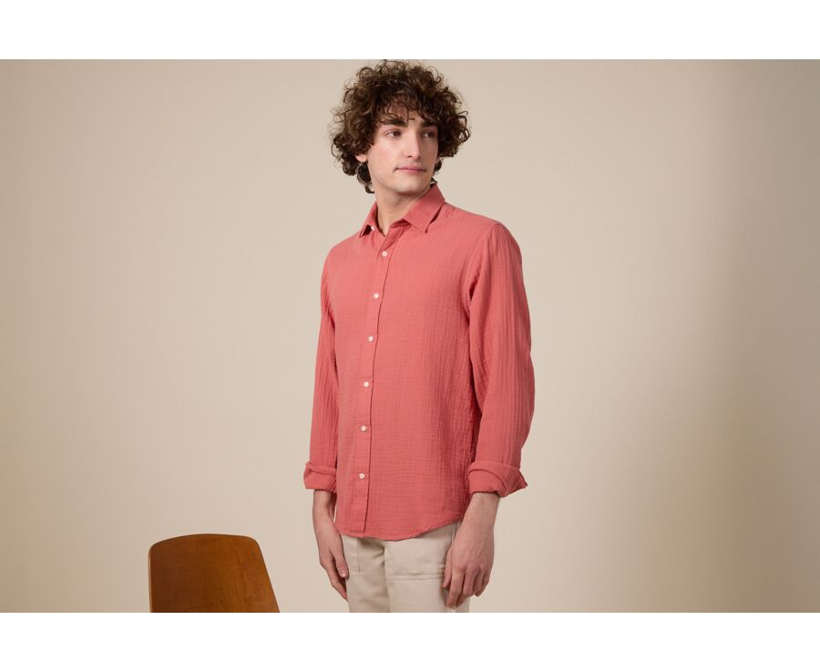 Camisa de  tejido Gasa Coral - Cuello Francés - SYLVIEN