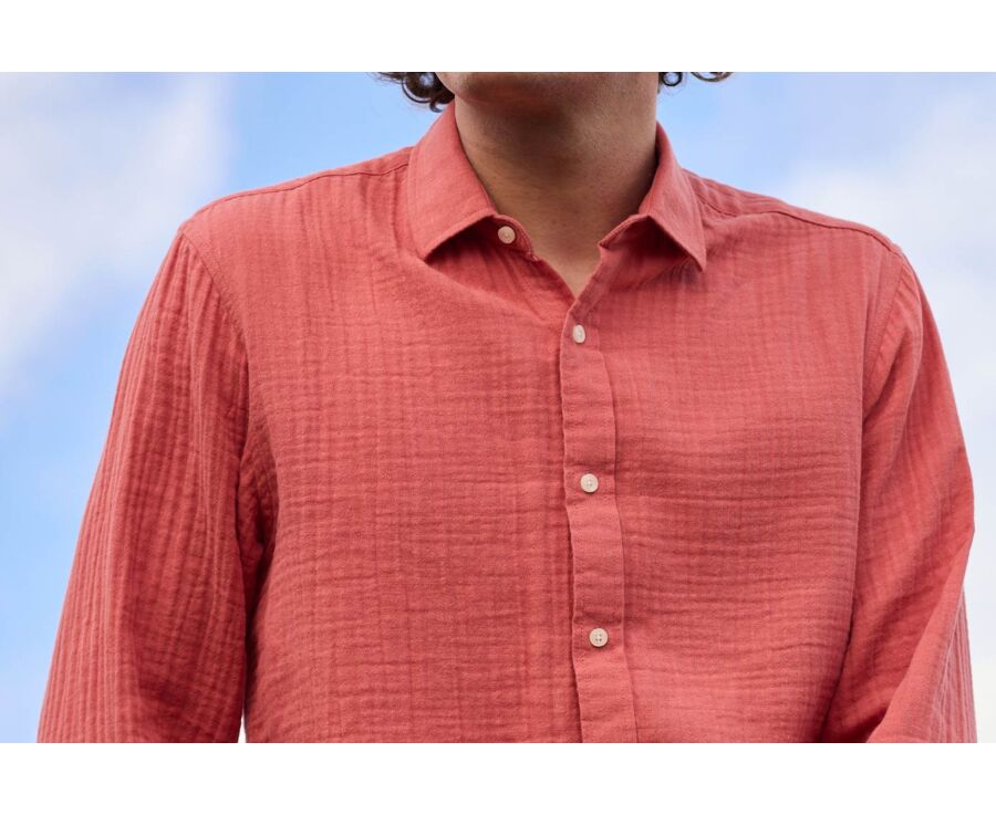 Camisa de  tejido Gasa Coral - Cuello Francés - SYLVIEN