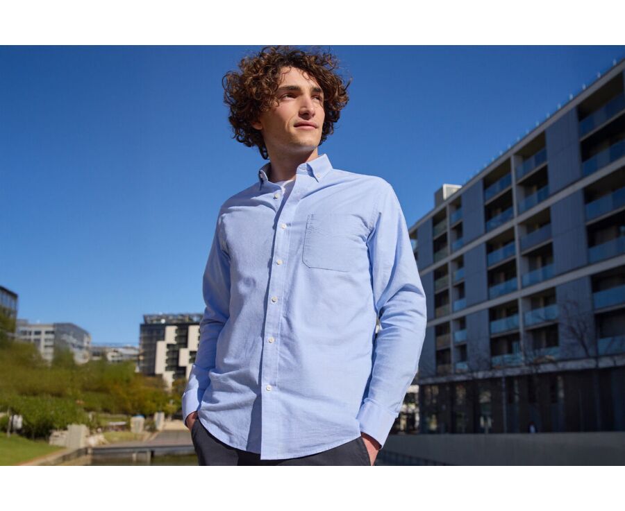 Camisa Oxford Celeste de hombre - Cuello americano - BRADFORD II