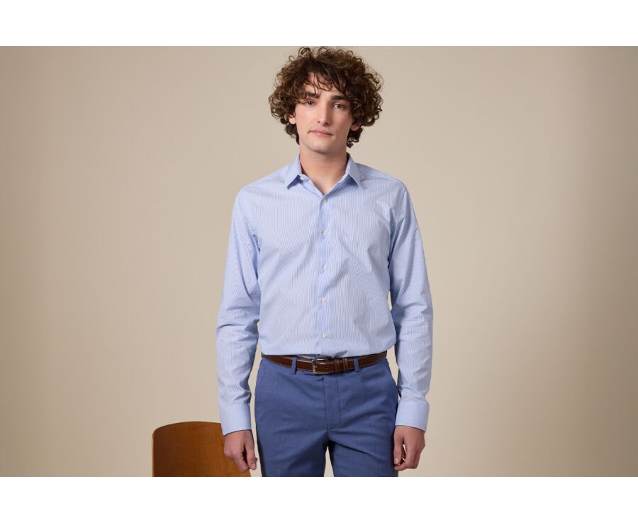 Camisa de rayas celeste y blanco - Cuello francés - LEONDRE