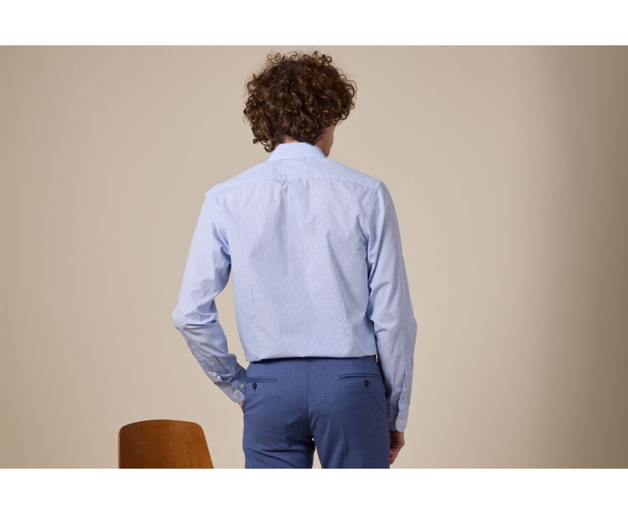 Camisa de rayas celeste y blanco - Cuello francés - LEONDRE